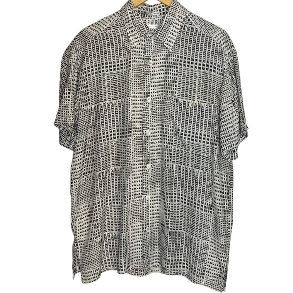 Massoti Men's M Button Up Shirt Viscose Casual Patterned Geometric Black White‎
